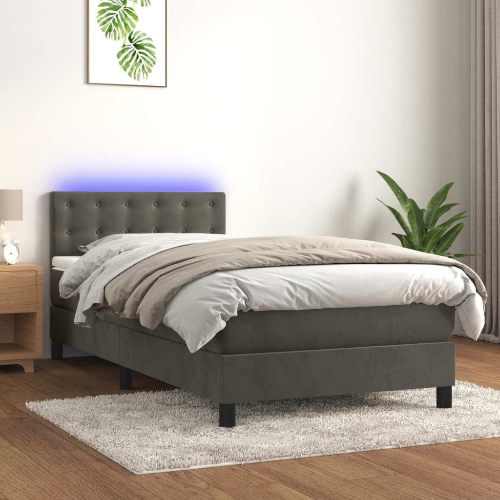 Boxspring met matras en LED fluweel donkergrijs 90x200 cm is nu te koop bij PeponiXL, paradijselijk wonen!