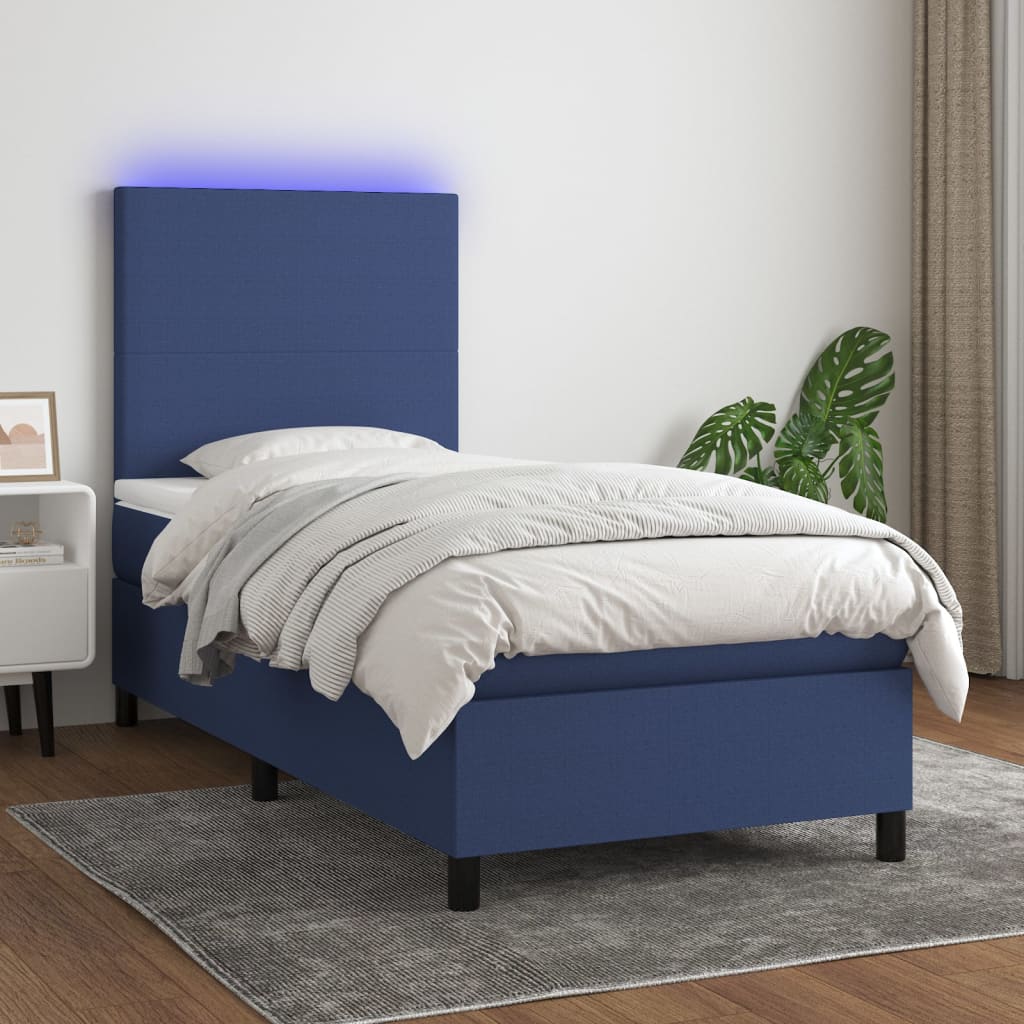 Boxspring met matras en LED stof blauw 80x200 cm is nu te koop bij PeponiXL, paradijselijk wonen!
