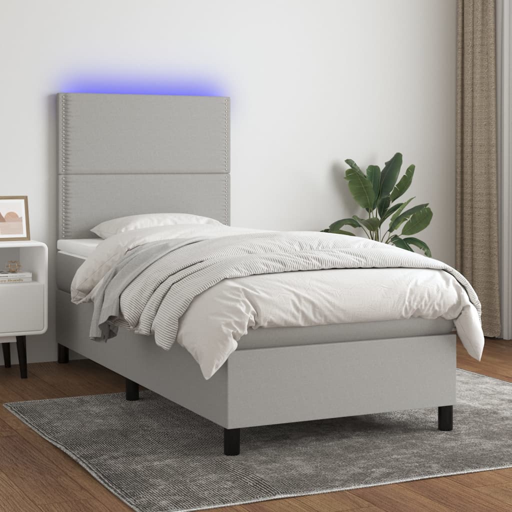 Boxspring met matras en LED stof lichtgrijs 90x190 cm is nu te koop bij PeponiXL, paradijselijk wonen!