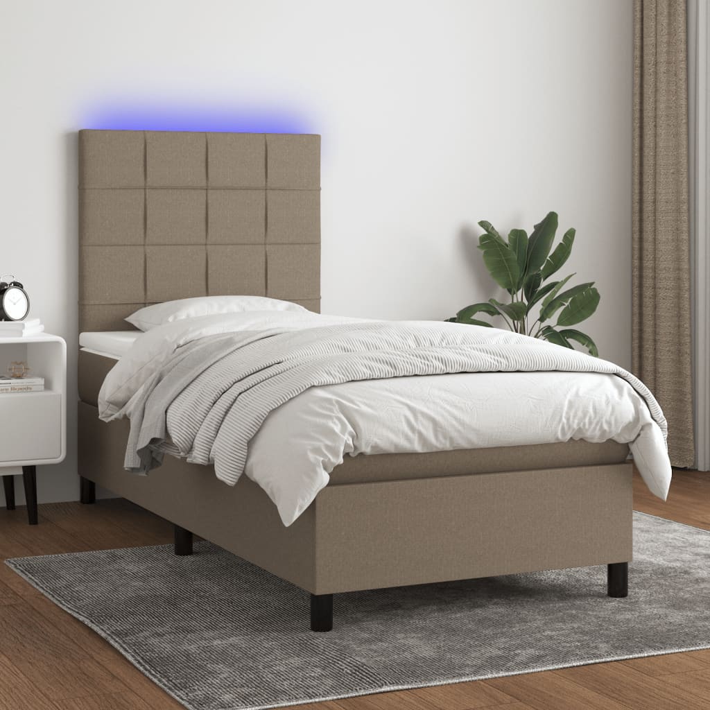 Boxspring met matras en LED stof taupe 80x200 cm is nu te koop bij PeponiXL, paradijselijk wonen!