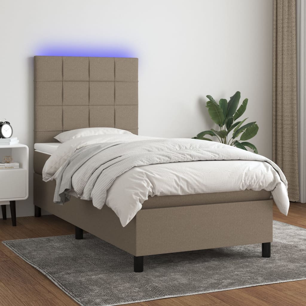 Boxspring met matras en LED stof taupe 100x200 cm is nu te koop bij PeponiXL, paradijselijk wonen!