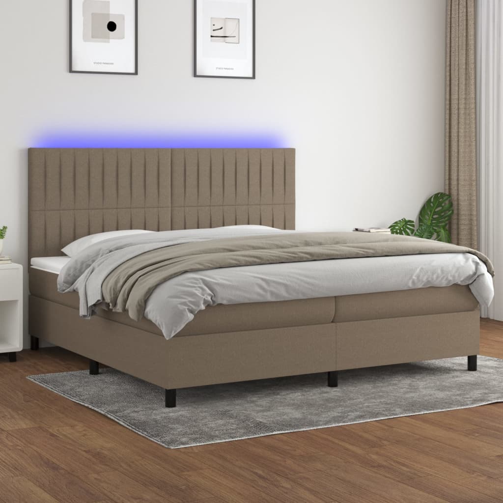 Boxspring met matras en LED stof taupe 200x200 cm is nu te koop bij PeponiXL, paradijselijk wonen!