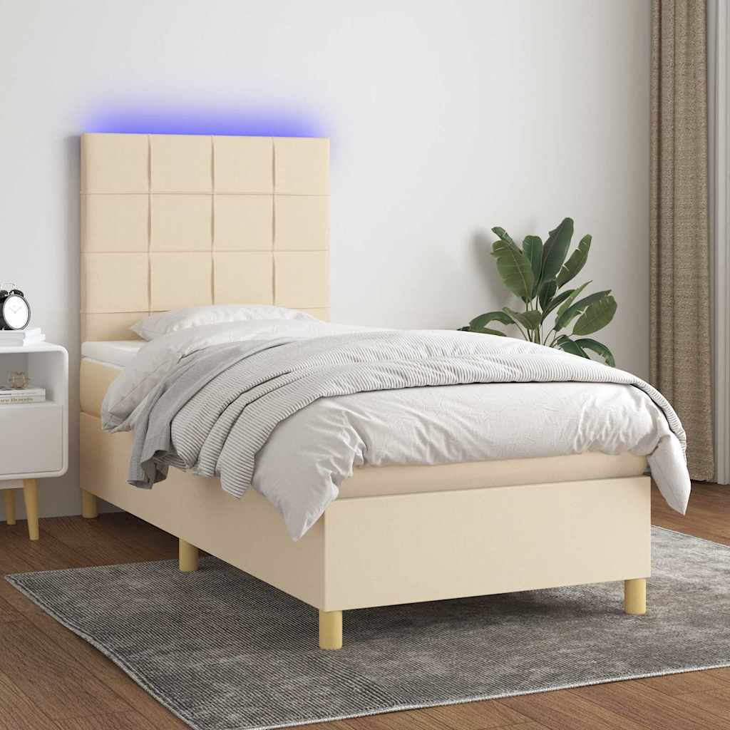 Boxspring met matras en LED stof crèmekleurig 80x200 cm is nu te koop bij PeponiXL, paradijselijk wonen!