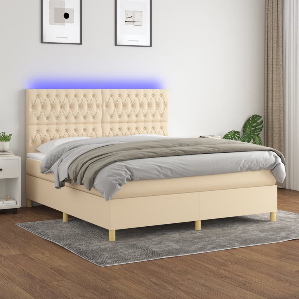 Boxspring met matras en LED stof crèmekleurig 180x200 cm is nu te koop bij PeponiXL, paradijselijk wonen!