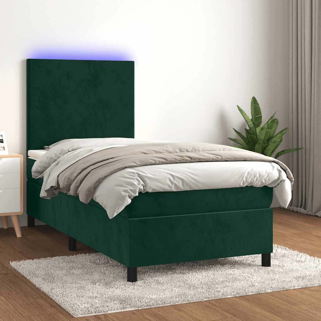 Boxspring met matras en LED fluweel donkergroen 90x200 cm is nu te koop bij PeponiXL, paradijselijk wonen!