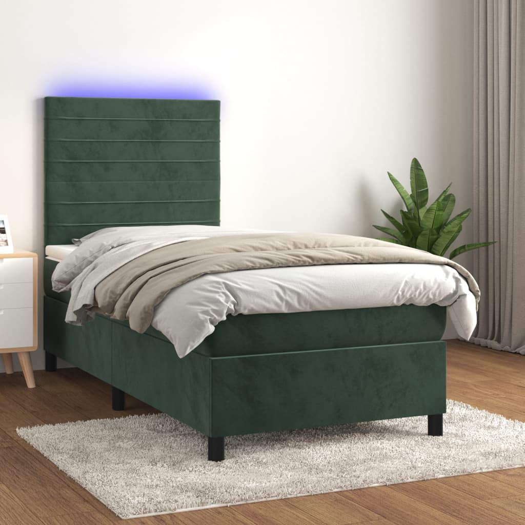 Boxspring met matras en LED fluweel donkergroen 90x200 cm is nu te koop bij PeponiXL, paradijselijk wonen!