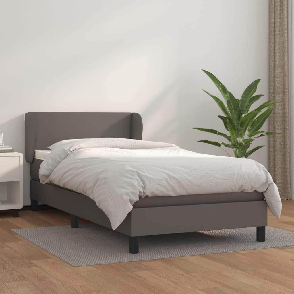 Boxspring met matras kunstleer grijs 90x190 cm is nu te koop bij PeponiXL, paradijselijk wonen!