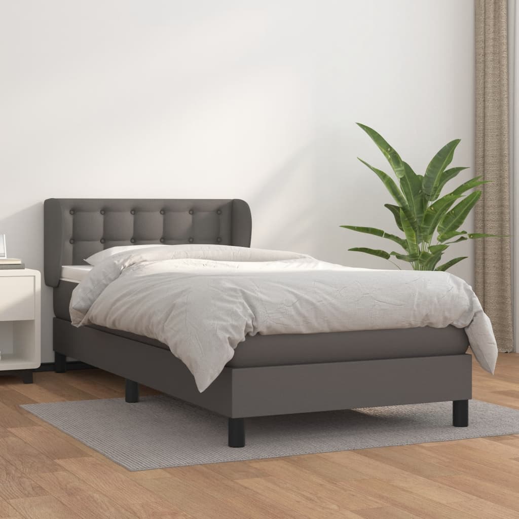 Boxspring met matras kunstleer grijs 90x190 cm is nu te koop bij PeponiXL, paradijselijk wonen!