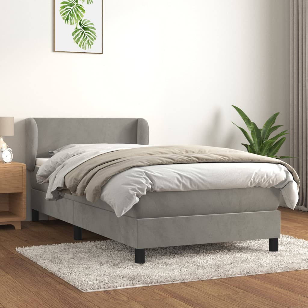 Boxspring met matras fluweel lichtgrijs 90x200 cm is nu te koop bij PeponiXL, paradijselijk wonen!