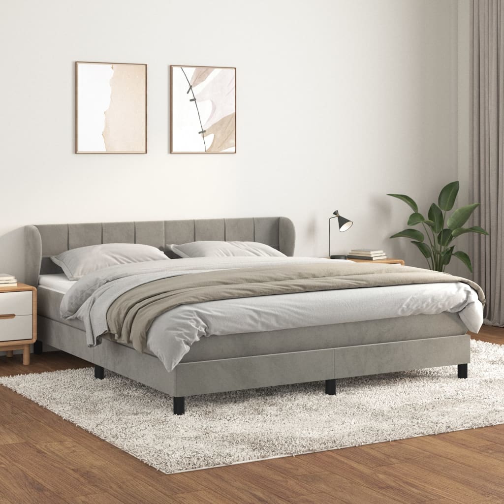 Boxspring met matras fluweel lichtgrijs 180x200 cm is nu te koop bij PeponiXL, paradijselijk wonen!