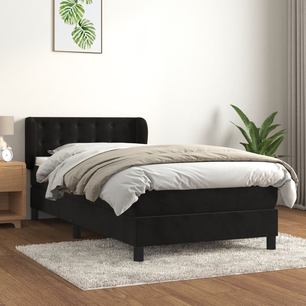 Boxspring met matras fluweel zwart 90x200 cm is nu te koop bij PeponiXL, paradijselijk wonen!