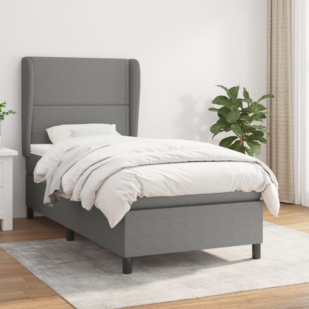 Boxspring met matras stof donkergrijs 90x200 cm is nu te koop bij PeponiXL, paradijselijk wonen!