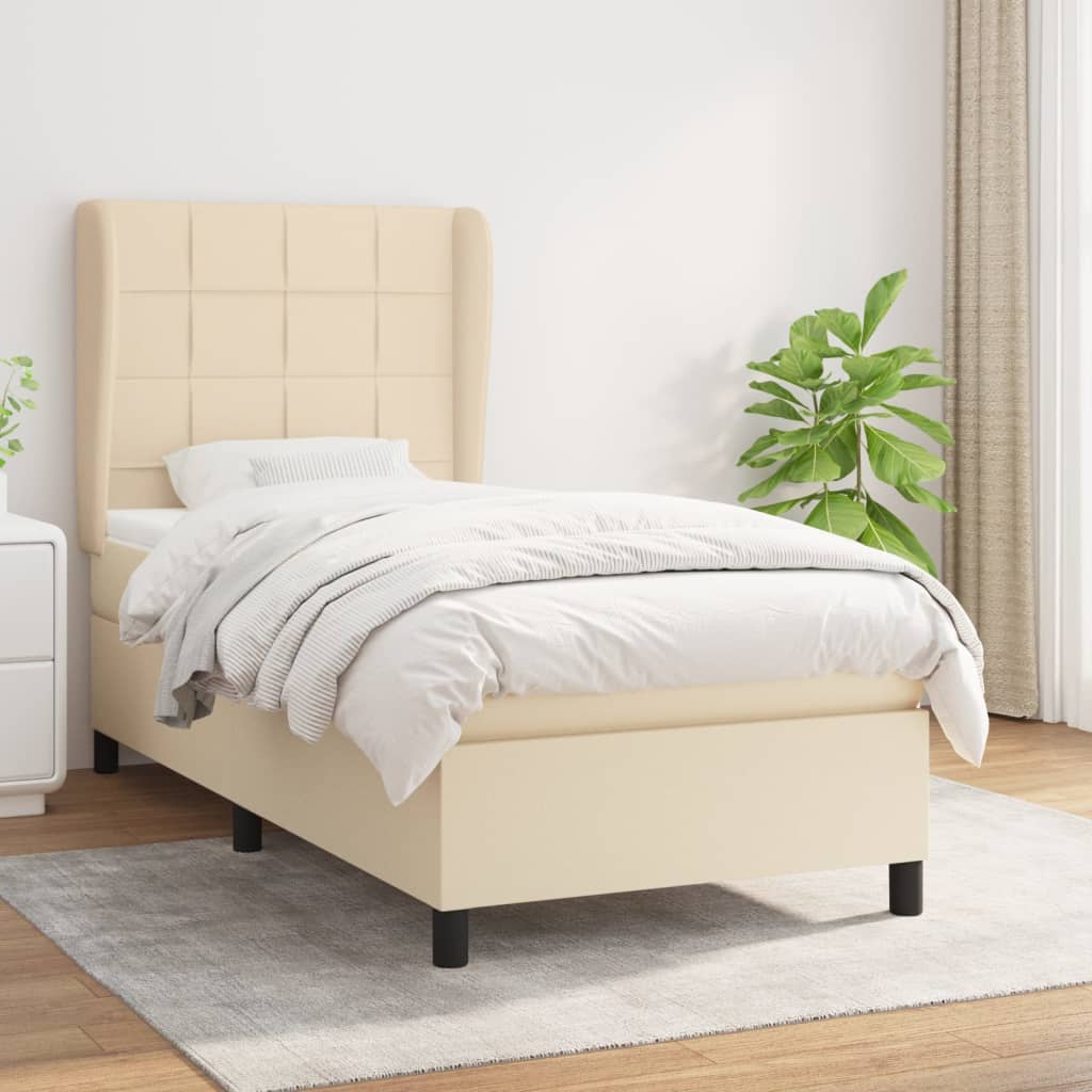 Boxspring met matras stof crèmekleurig 90x190 cm is nu te koop bij PeponiXL, paradijselijk wonen!