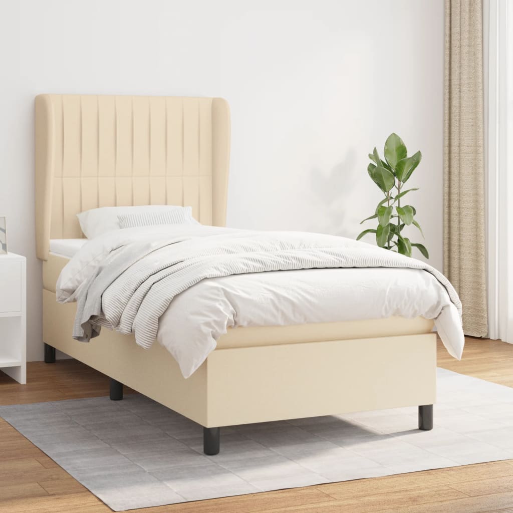 Boxspring met matras stof crèmekleurig 90x190 cm is nu te koop bij PeponiXL, paradijselijk wonen!