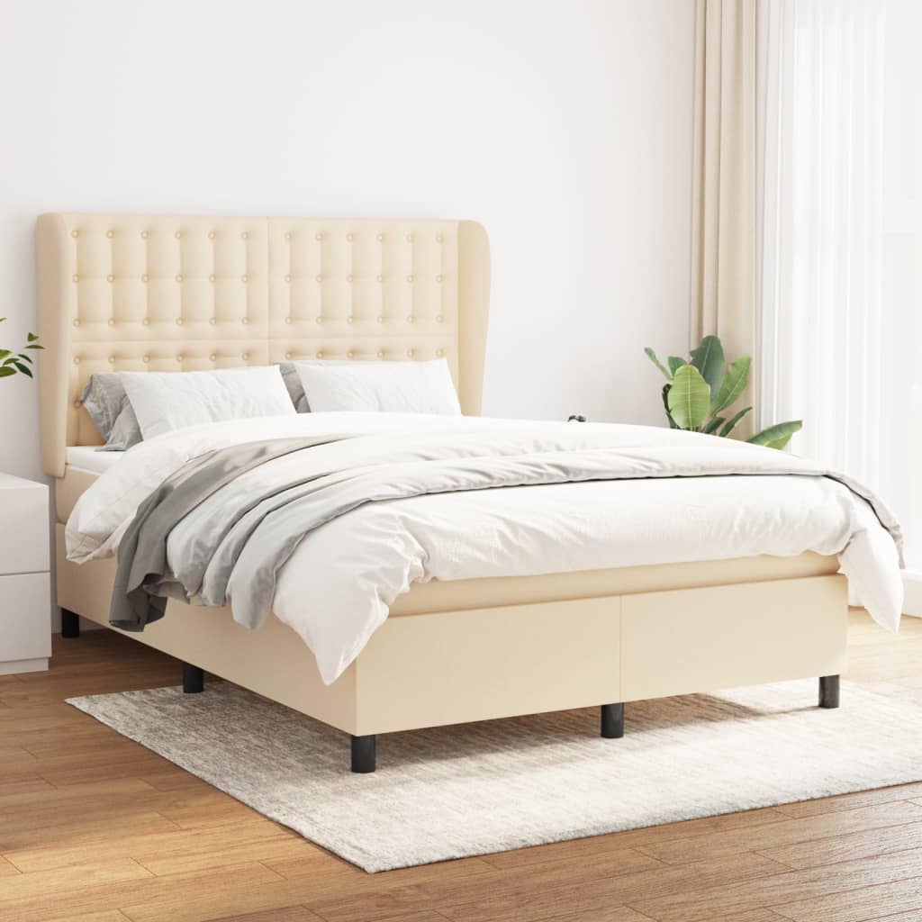 Boxspring met matras stof crèmekleurig 140x200 cm is nu te koop bij PeponiXL, paradijselijk wonen!