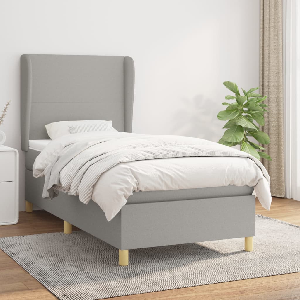 Boxspring met matras stof lichtgrijs 90x200 cm is nu te koop bij PeponiXL, paradijselijk wonen!