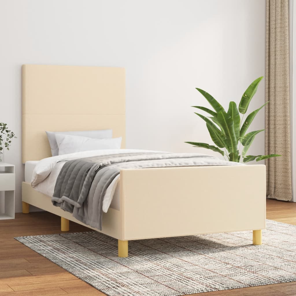 Bedframe zonder matras 90x200 cm stof crèmekleurig is nu te koop bij PeponiXL, paradijselijk wonen!