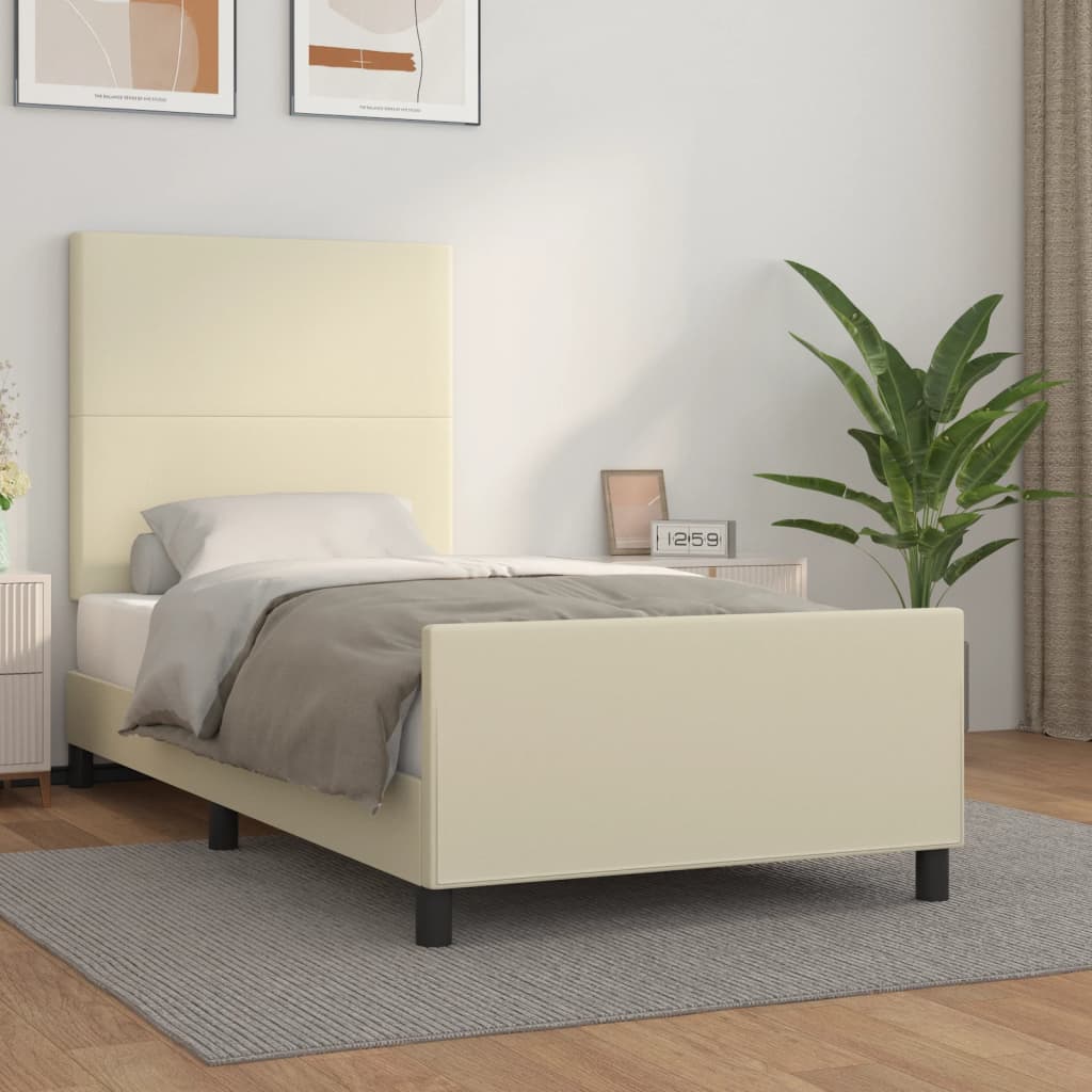 Bedframe met hoofdbord kunstleer crèmekleurig 90x200 cm is nu te koop bij PeponiXL, paradijselijk wonen!