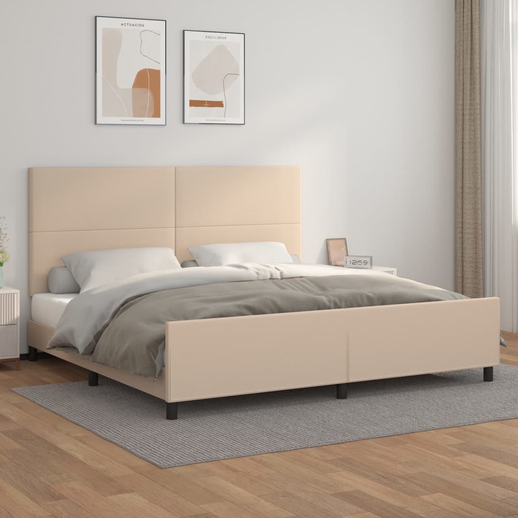 Bedframe met hoofdbord kunstleer cappuccinokleurig 200x200 cm is nu te koop bij PeponiXL, paradijselijk wonen!