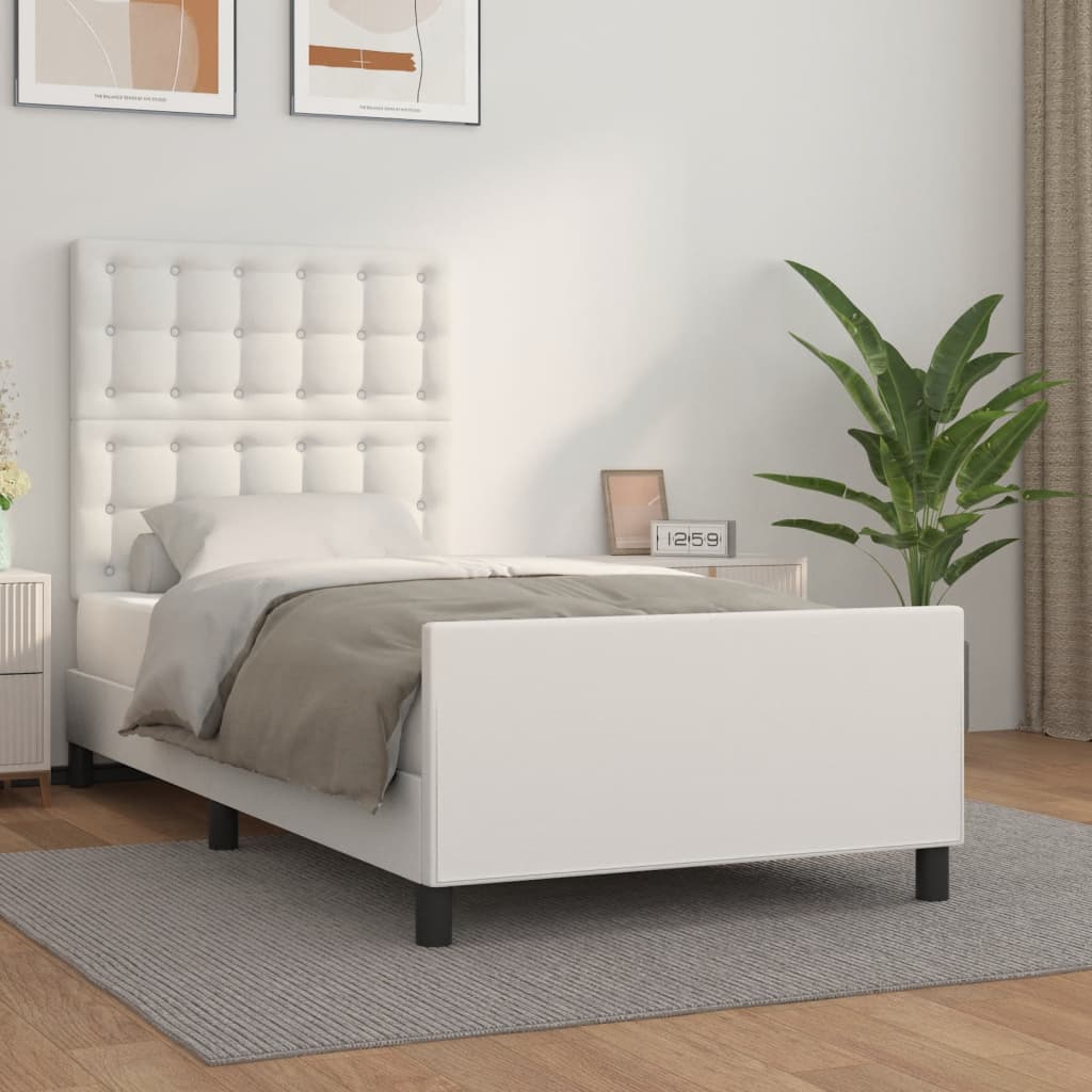Bedframe met hoofdbord kunstleer wit 90x190 cm is nu te koop bij PeponiXL, paradijselijk wonen!