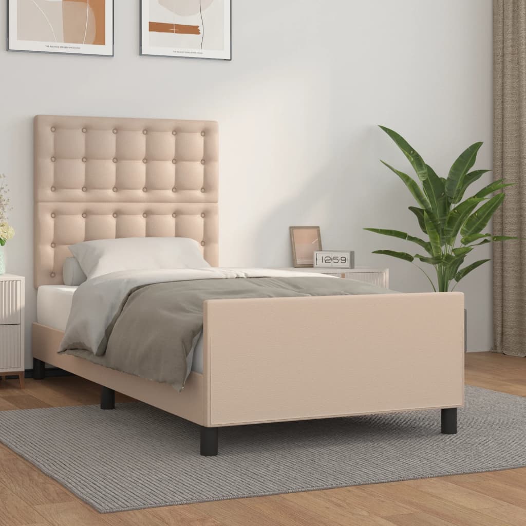 Bedframe met hoofdbord kunstleer cappuccinokleurig 90x200 cm is nu te koop bij PeponiXL, paradijselijk wonen!