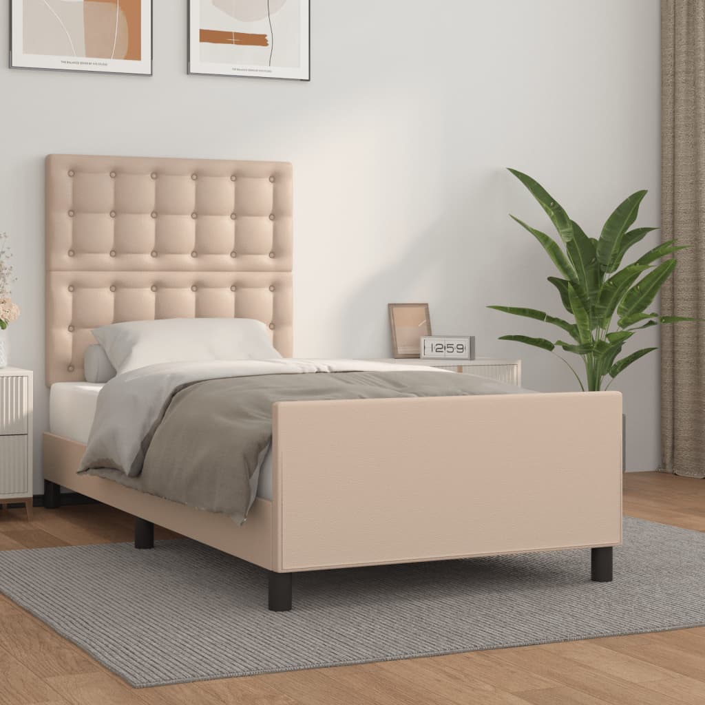 Bedframe met hoofdbord kunstleer cappuccinokleurig 100x200 cm is nu te koop bij PeponiXL, paradijselijk wonen!