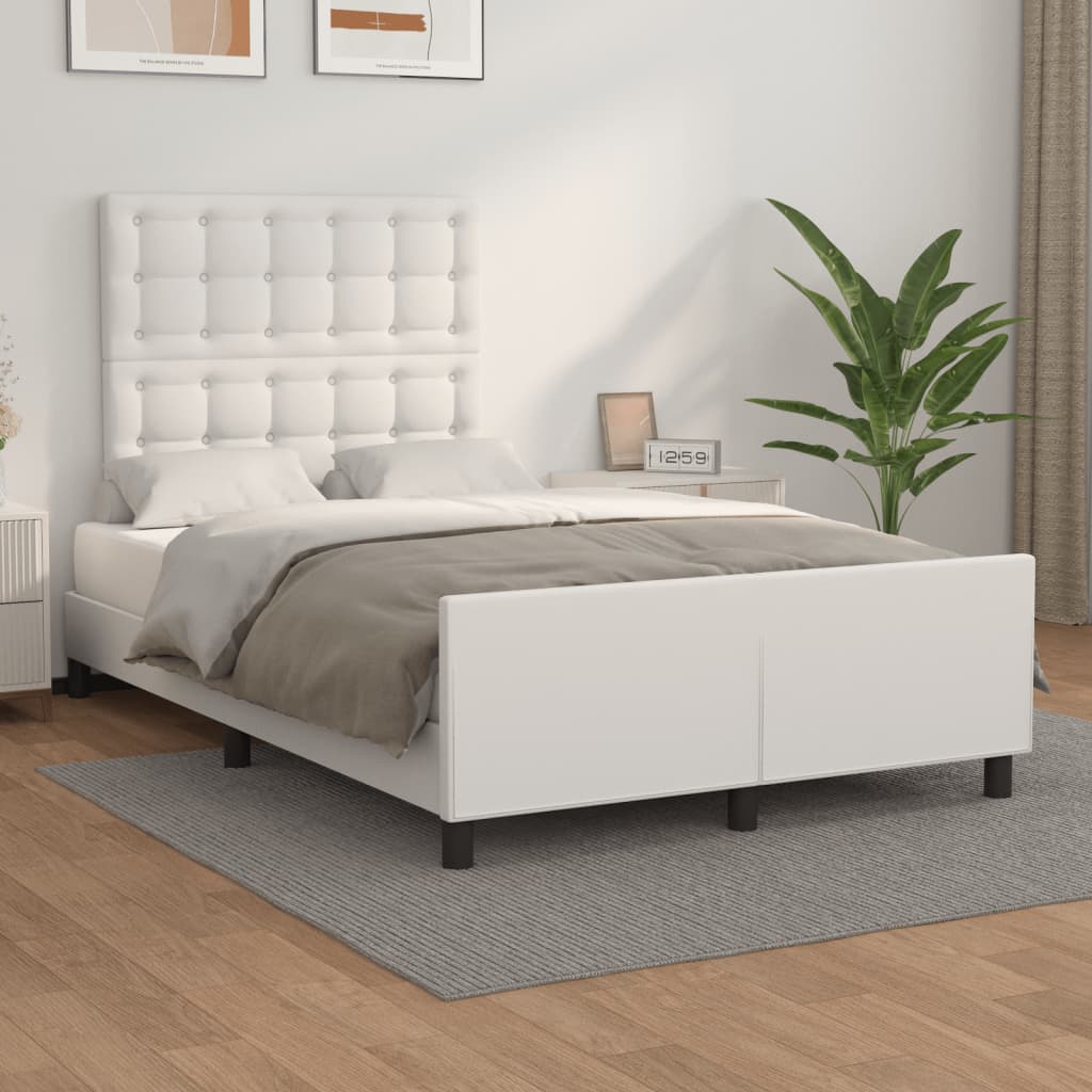 Bedframe met hoofdbord kunstleer wit 120x200 cm is nu te koop bij PeponiXL, paradijselijk wonen!