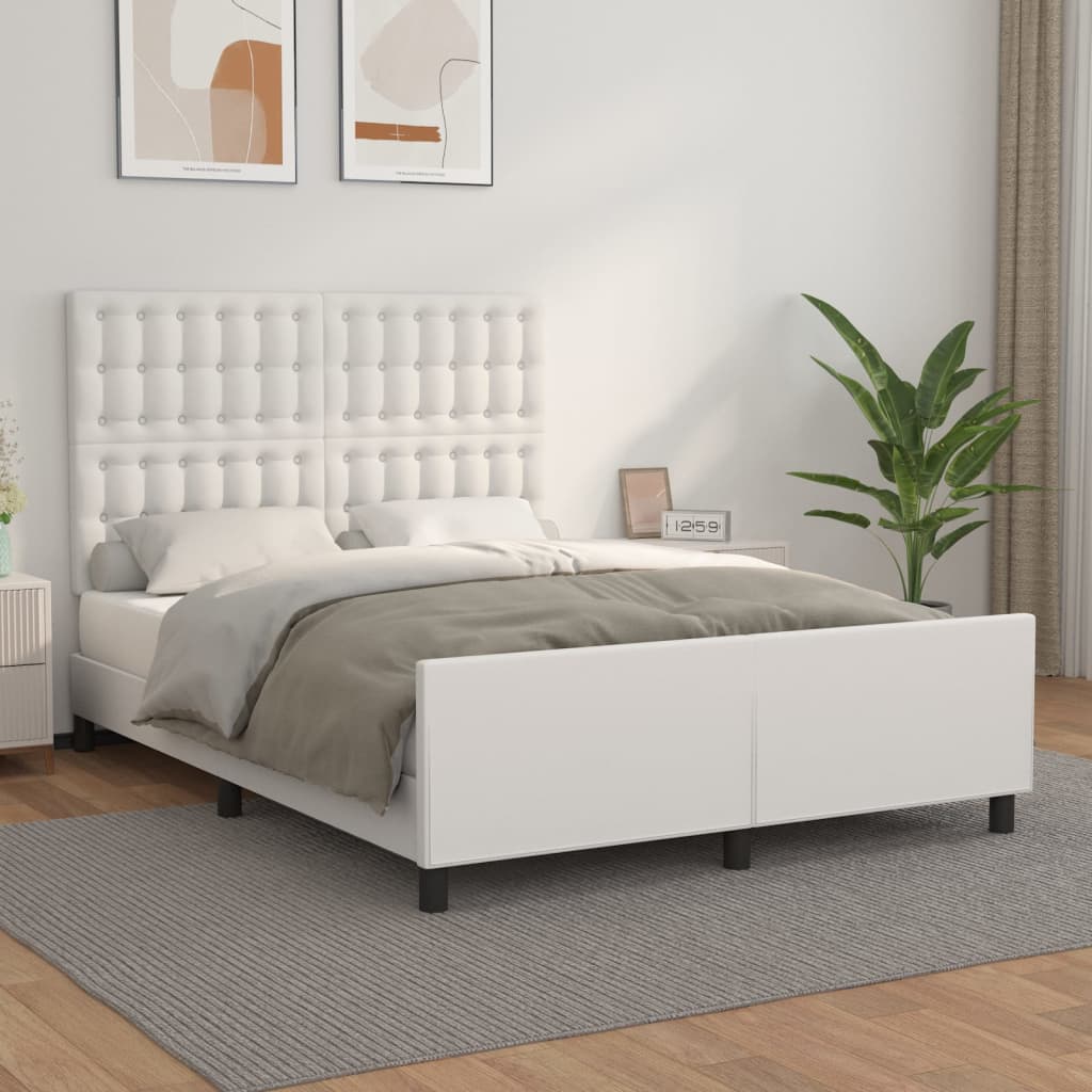 Bedframe met hoofdbord kunstleer wit 140x200 cm is nu te koop bij PeponiXL, paradijselijk wonen!