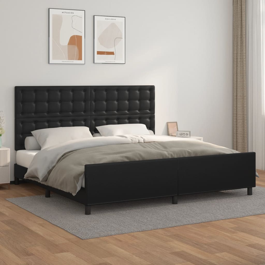 Bedframe met hoofdeinde kunstleer zwart 200x200 cm is nu te koop bij PeponiXL, paradijselijk wonen!