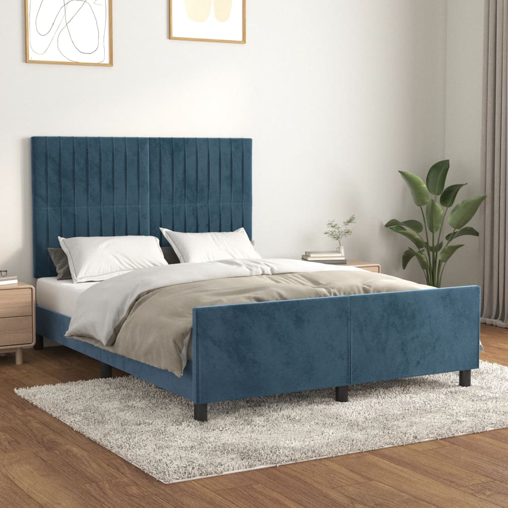 Bedframe zonder matras 140x200 cm fluweel donkerblauw is nu te koop bij PeponiXL, paradijselijk wonen!