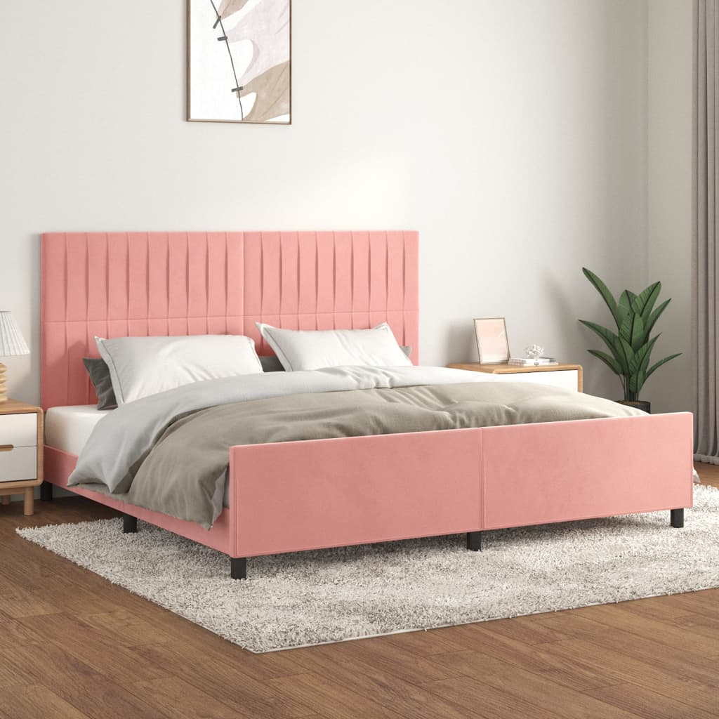 Bedframe met hoofdeinde fluweel roze 200x200 cm is nu te koop bij PeponiXL, paradijselijk wonen!
