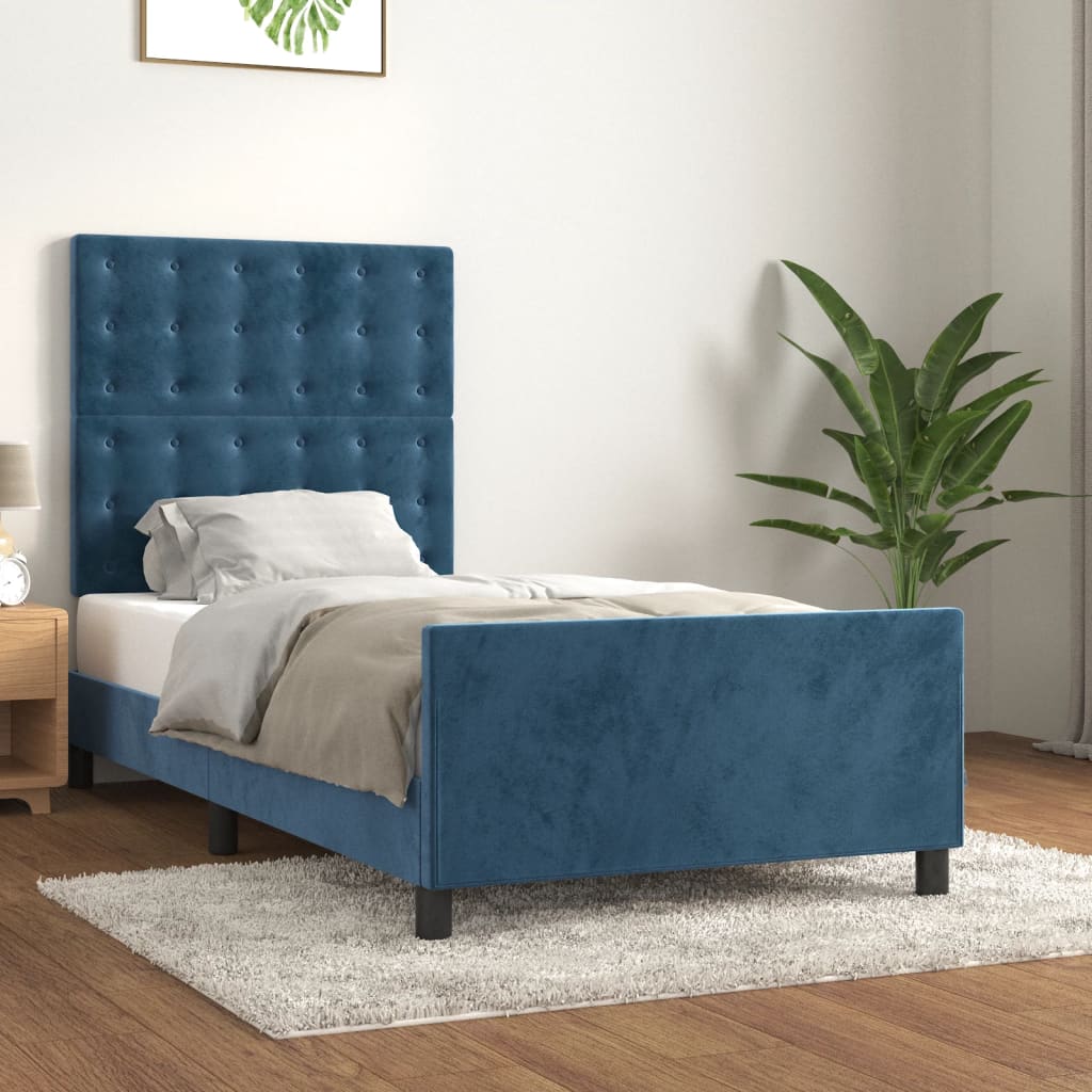 Bedframe zonder matras 100x200 cm fluweel donkerblauw is nu te koop bij PeponiXL, paradijselijk wonen!