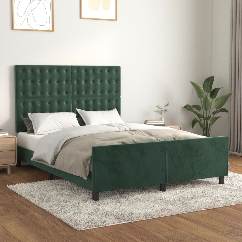 Bedframe zonder matras 140x200 cm fluweel donkergroen is nu te koop bij PeponiXL, paradijselijk wonen!