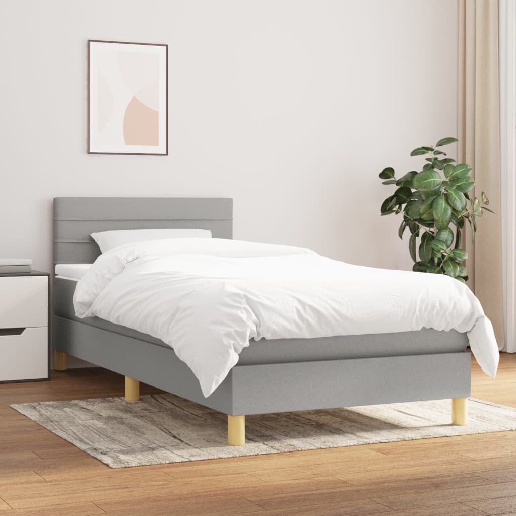 Boxspring met matras stof lichtgrijs 90x200 cm is nu te koop bij PeponiXL, paradijselijk wonen!