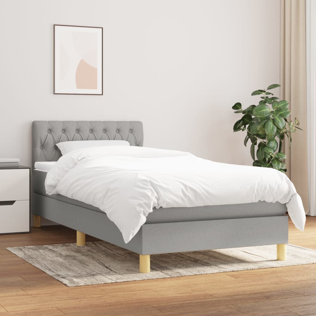 Boxspring met matras stof lichtgrijs 100x200 cm is nu te koop bij PeponiXL, paradijselijk wonen!