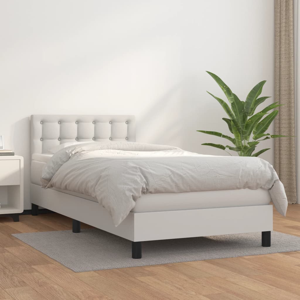 Boxspring met matras kunstleer wit 90x200 cm is nu te koop bij PeponiXL, paradijselijk wonen!