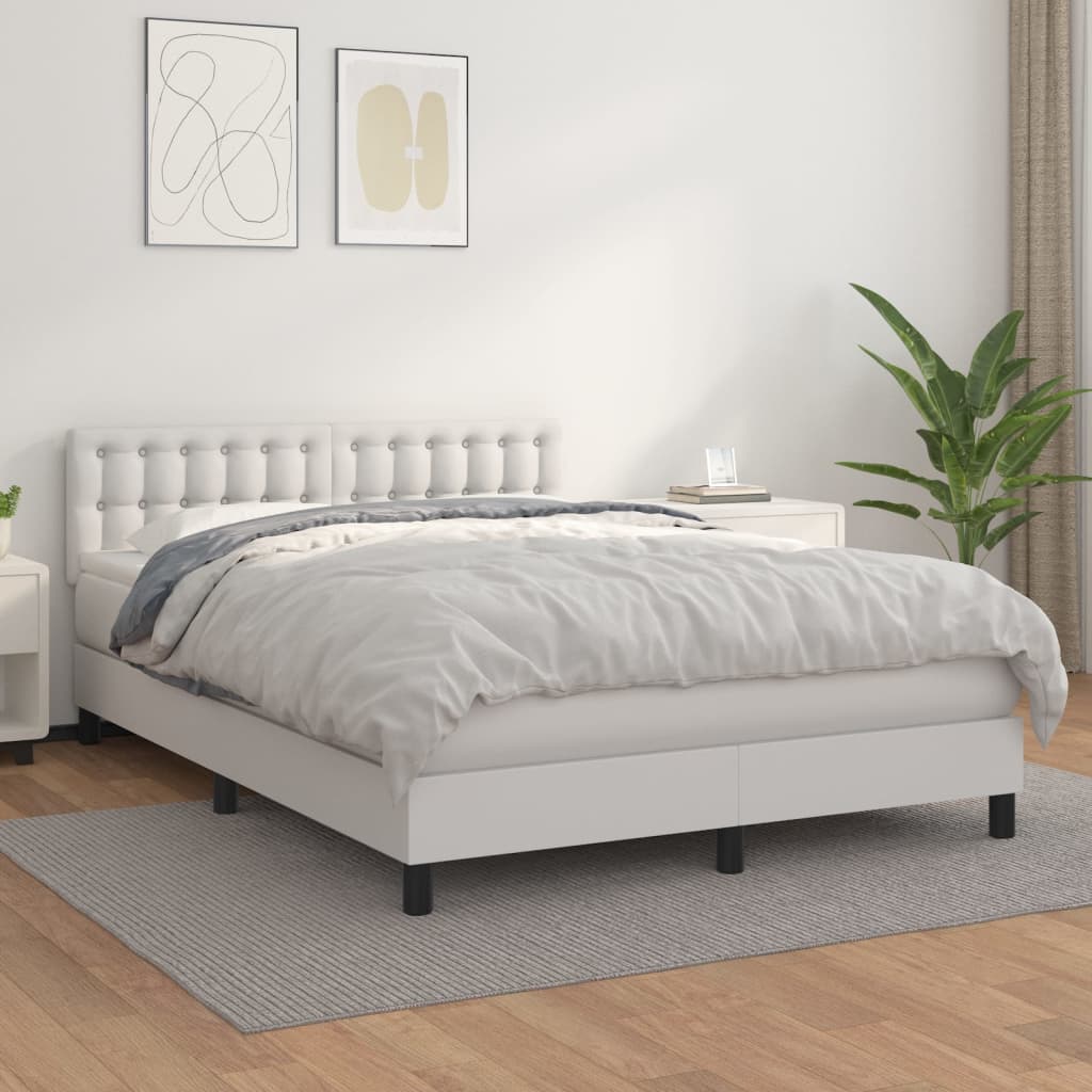 Boxspring met matras kunstleer wit 140x200 cm is nu te koop bij PeponiXL, paradijselijk wonen!