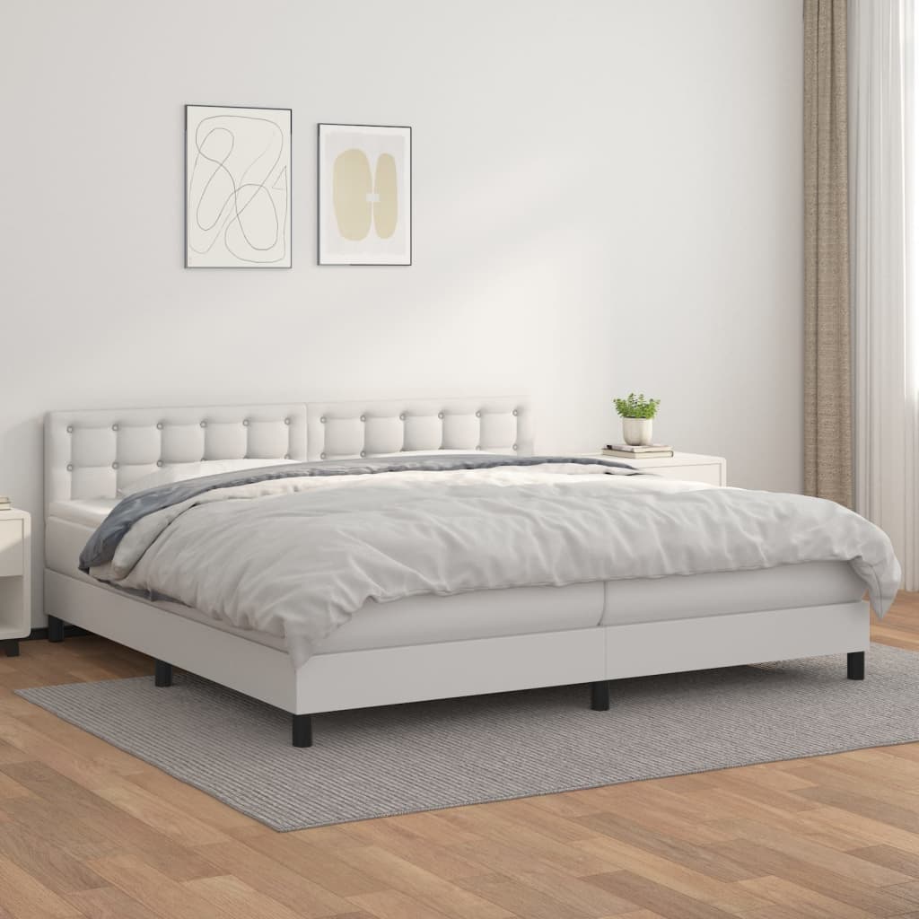 Boxspring met matras kunstleer wit 200x200 cm is nu te koop bij PeponiXL, paradijselijk wonen!