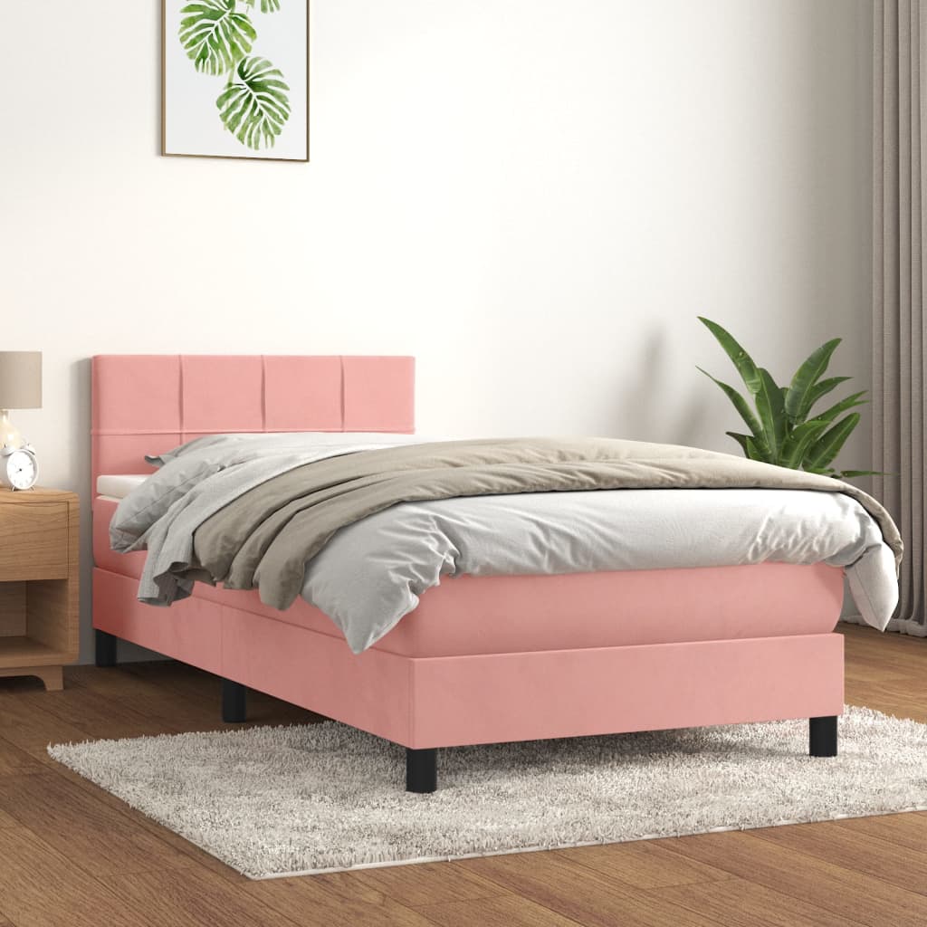 Boxspring met matras fluweel roze 100x200 cm is nu te koop bij PeponiXL, paradijselijk wonen!