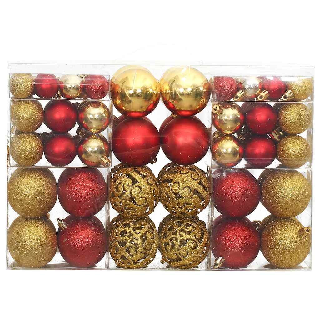 vidaXL Kerstballen 100 st 3/4/6 cm goudkleurig en wijnrood