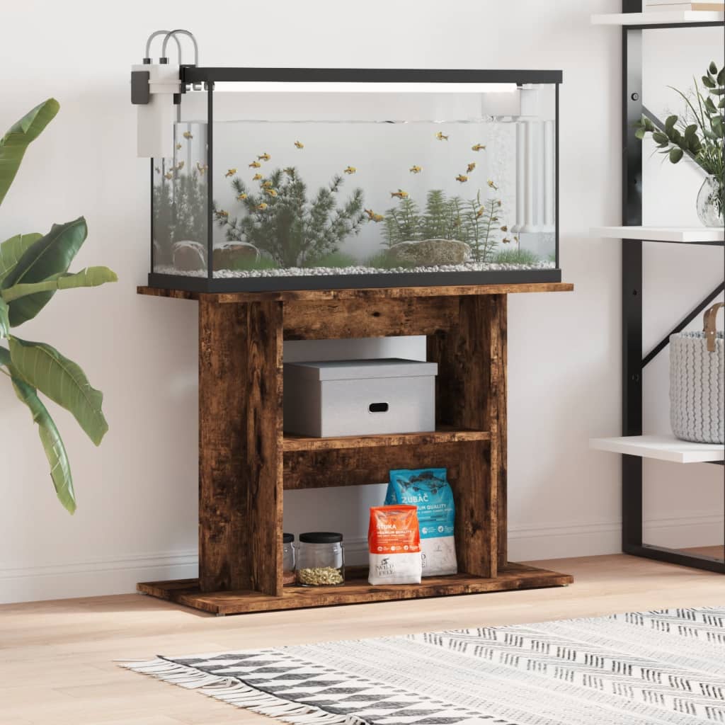 Aquariumstandaard Gerookt Eikenhout 80x35x60 cm Bewerkt Hout is nu te koop bij PeponiXL, paradijselijk wonen!