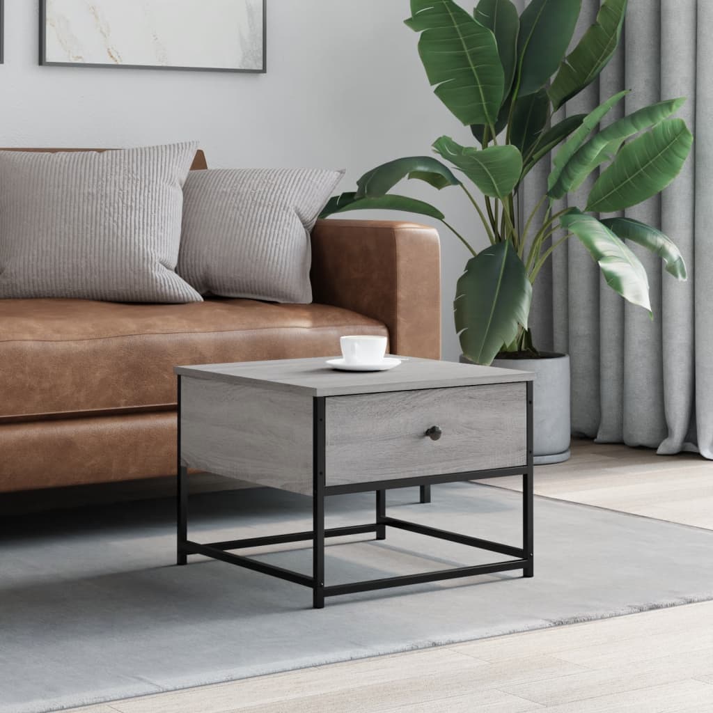 Salontafel 51x51x40 cm bewerkt hout grijs sonoma eikenkleurig is nu te koop bij PeponiXL, paradijselijk wonen!