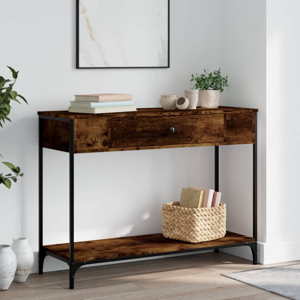 Wandtafel 100x34,5x75 cm bewerkt hout gerookt eikenkleurig is nu te koop bij PeponiXL, paradijselijk wonen!