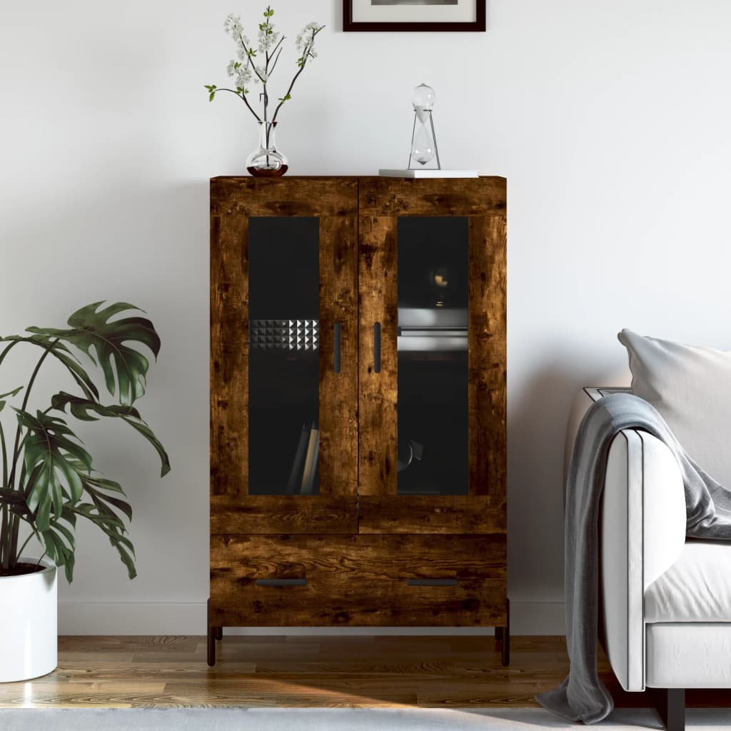 Hoge kast 69,5x31x115 cm bewerkt hout gerookt eikenkleurig is nu te koop bij PeponiXL, paradijselijk wonen!