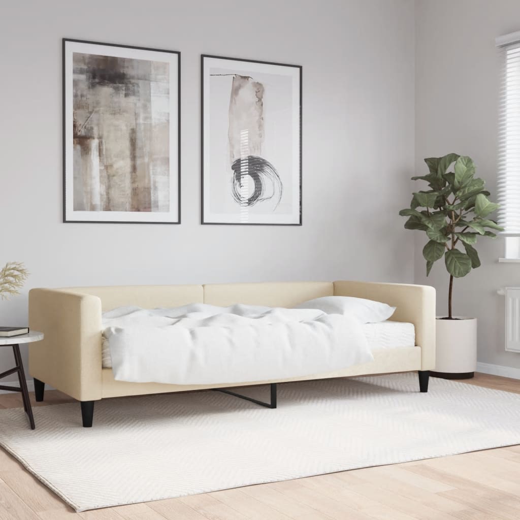 Slaapbank met matras 90x200 cm stof crèmekleurig is nu te koop bij PeponiXL, paradijselijk wonen!