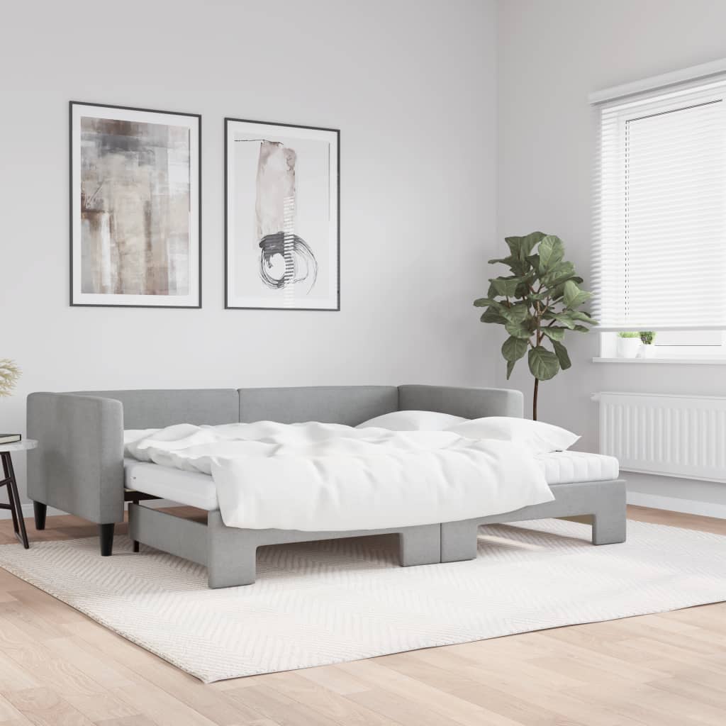 Slaapbank onderschuifbed en matrassen 90x200 cm stof lichtgrijs is nu te koop bij PeponiXL, paradijselijk wonen!