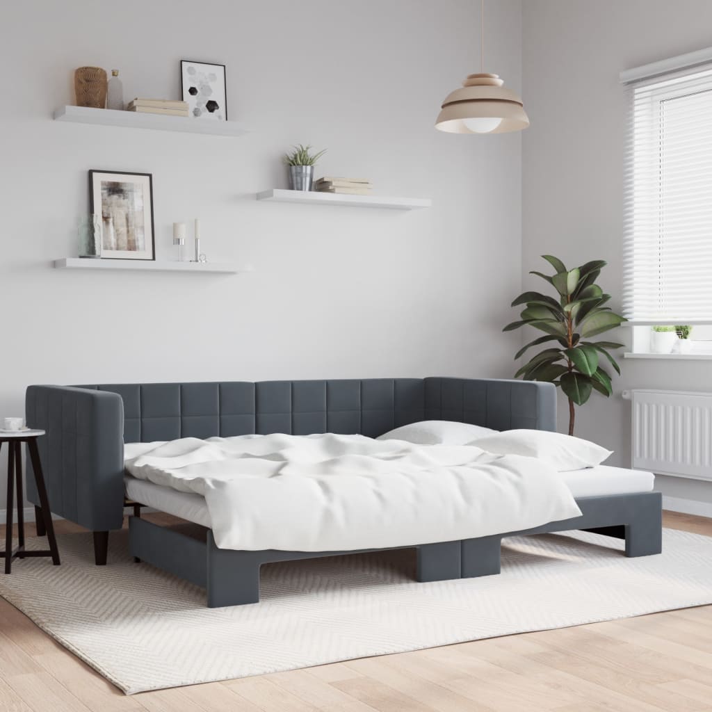 Slaapbank met onderschuifbed 90x200 cm fluweel donkergrijs is nu te koop bij PeponiXL, paradijselijk wonen!
