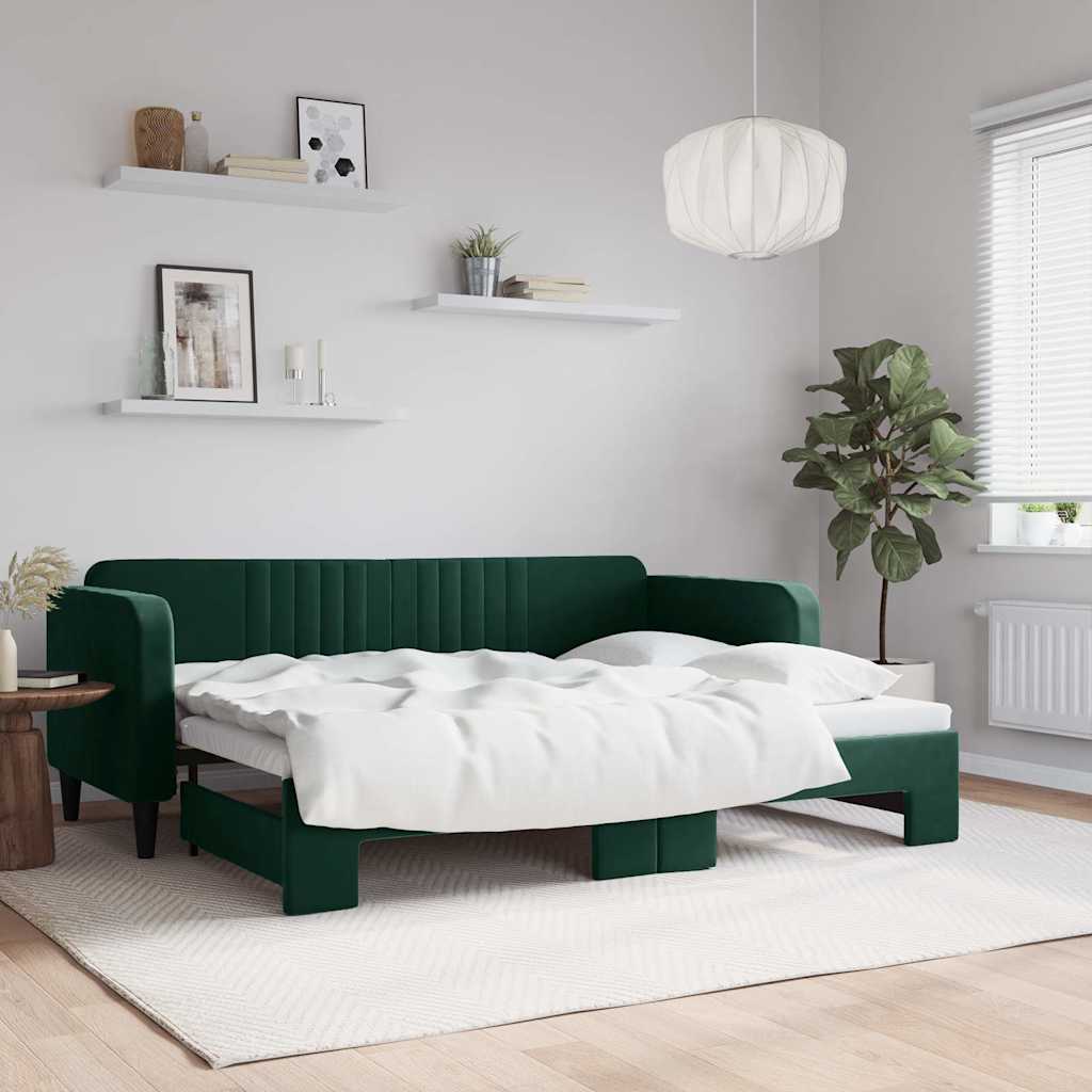 Slaapbank met onderschuifbed 80x200 cm fluweel donkergroen is nu te koop bij PeponiXL, paradijselijk wonen!