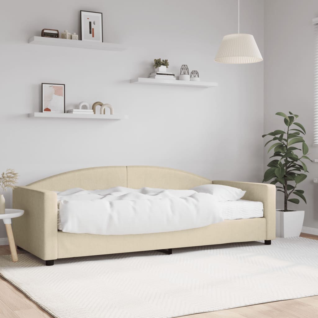Slaapbank met matras 90x200 cm stof crèmekleurig is nu te koop bij PeponiXL, paradijselijk wonen!