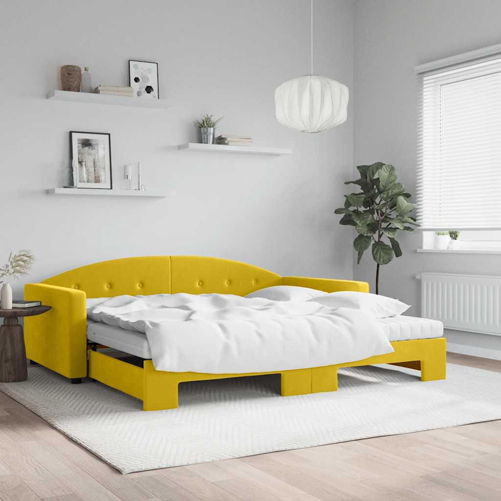 Slaapbank onderschuifbed en matrassen 100x200 cm fluweel geel is nu te koop bij PeponiXL, paradijselijk wonen!